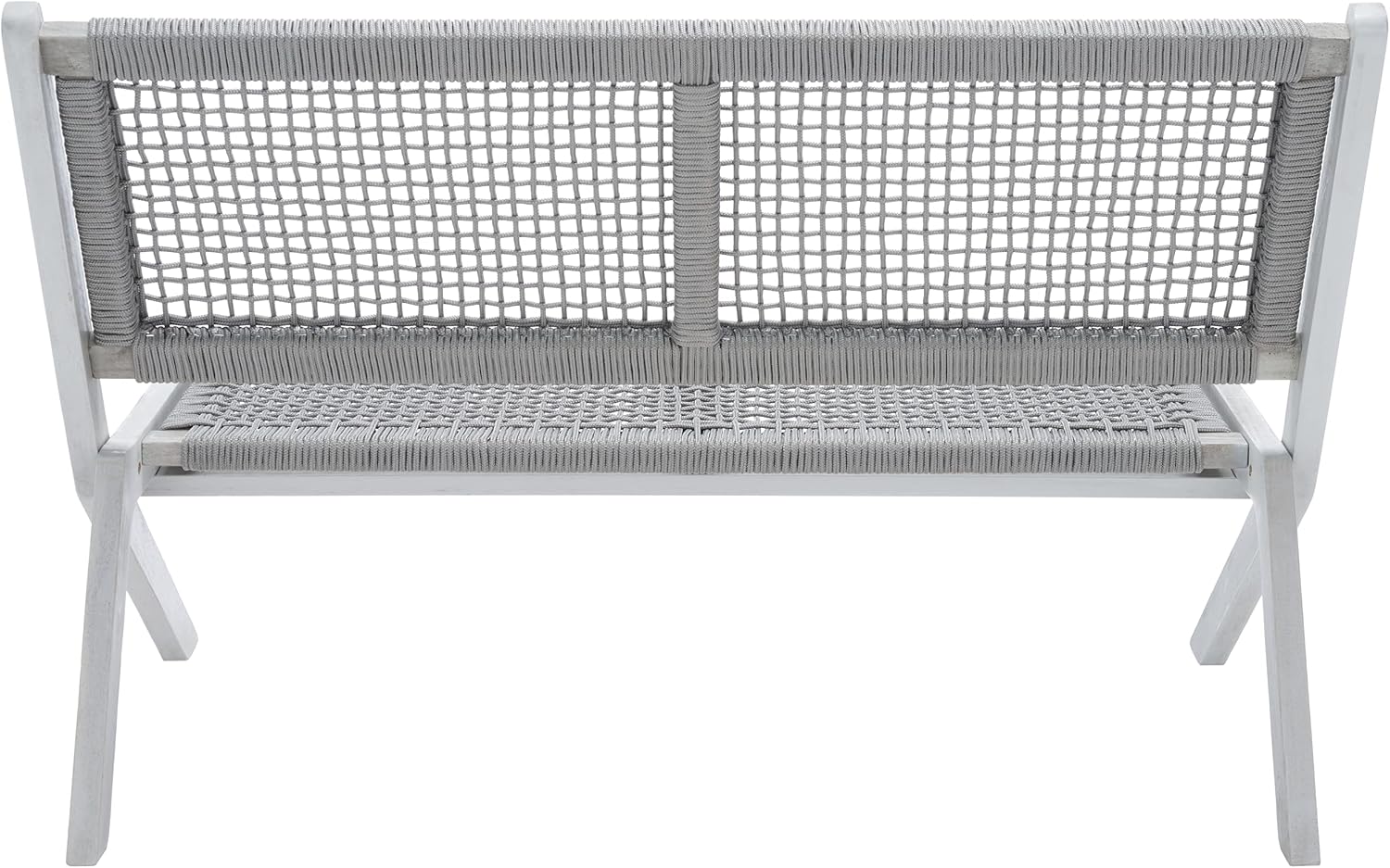 SAFAVIEH Outdoor - Kobina Folding Bench - Grey & Grey - Solid Wood and Rope - Modern Sculpted Folding Design - Ideal for Patio, Deck, Porch, Backyard, 13.8' Seat Height (PAT7304B)