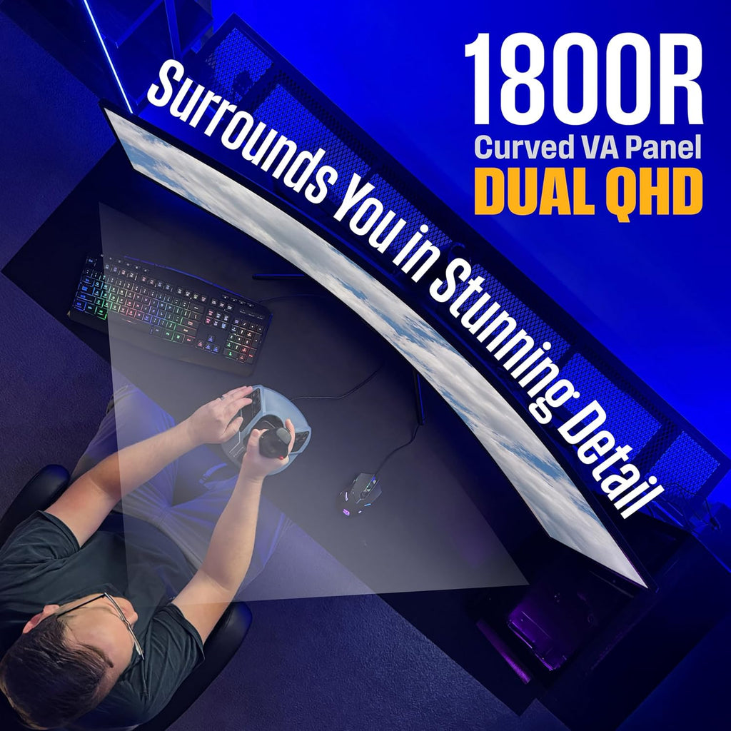 Westinghouse 49 Inch Curved Gaming Monitor, UWDQHD(5120 x 1440P), 3000:1 Contrast Ratio, 124% SRGB, 120Hz, 1800R, AMD FreeSync, Eyecare, Built-in Speakers, Tilt/Height/Swivel, HDMI, DisplayPort, USB-C