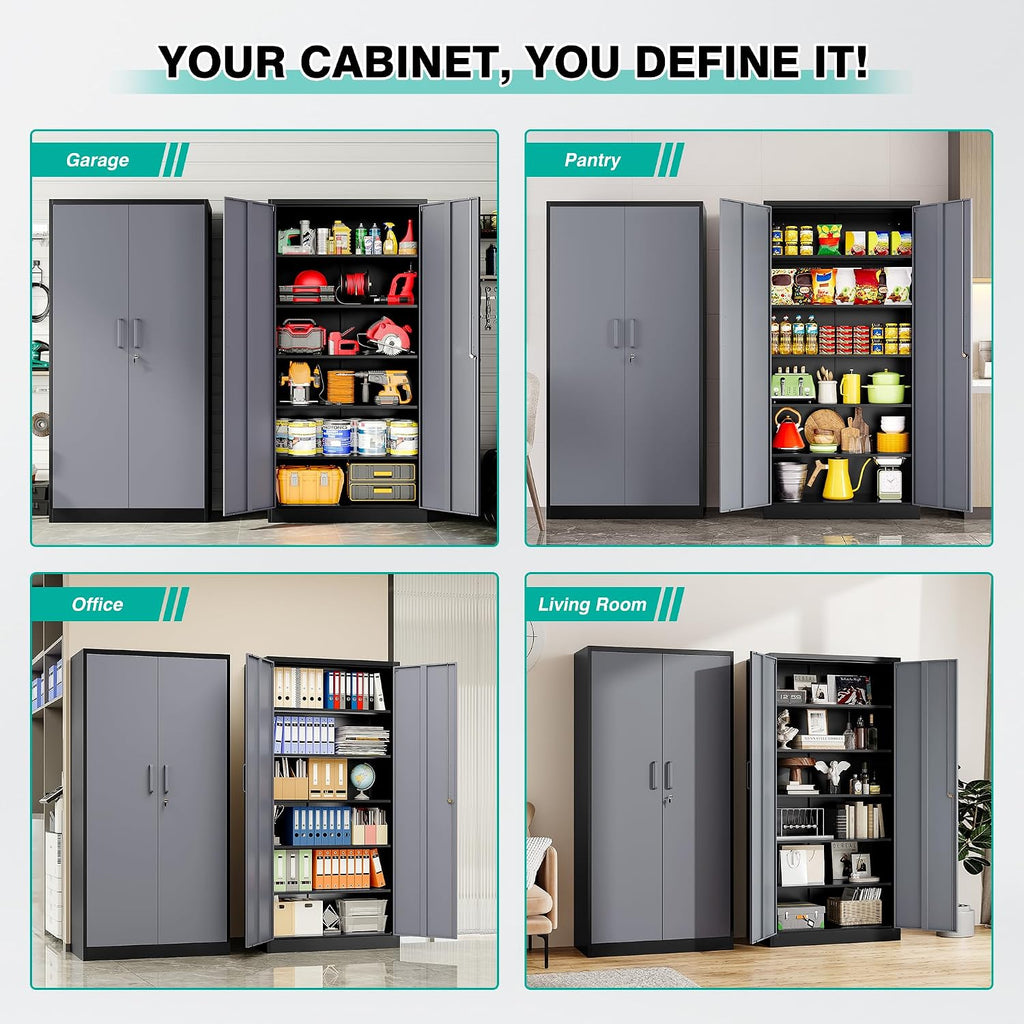 SISESOL Wide & Deep Metal Storage Cabinet with 5 Adjustable Shelf,72' Tall Garage Storage Cabinet with Lock,Metal Cabinets with Locking Doors,Lockable Steel Cabinets for Home,Office,Garage Locker