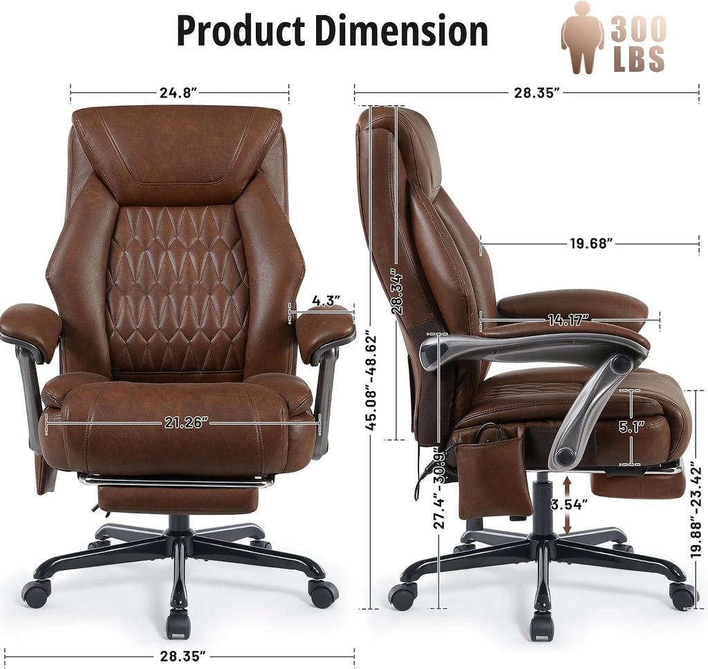 Massage Office Chair with Heat & Footrest, Ergonomic Reclining Executive Desk Chairs with 6-Point Vibration, PU Leather Computer Chair for Home Office or Gaming
