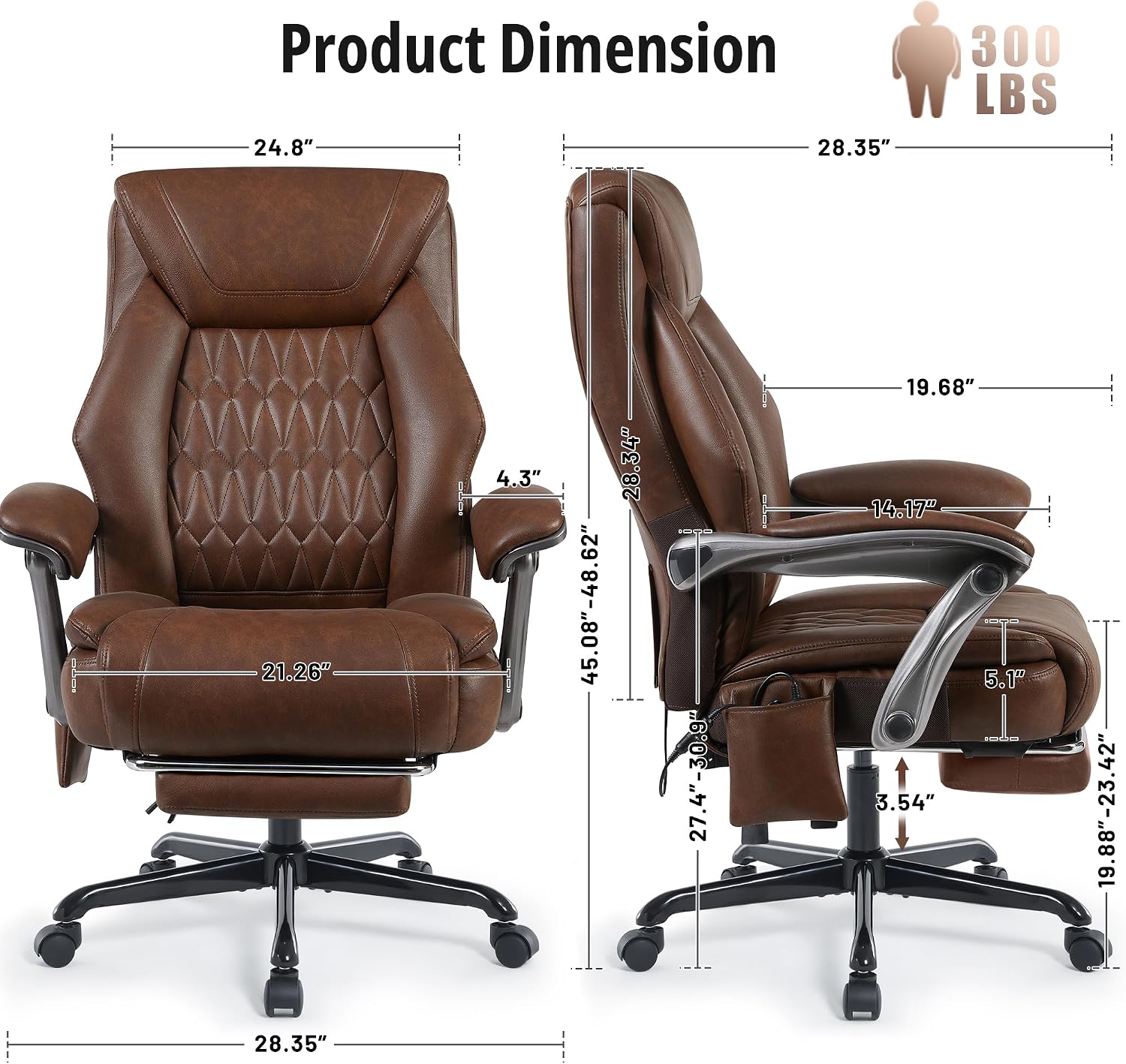 Massage Office Chair with Heat & Footrest, Ergonomic Reclining Executive Desk Chairs with 6-Point Vibration, PU Leather Computer Chair for Home Office or Gaming