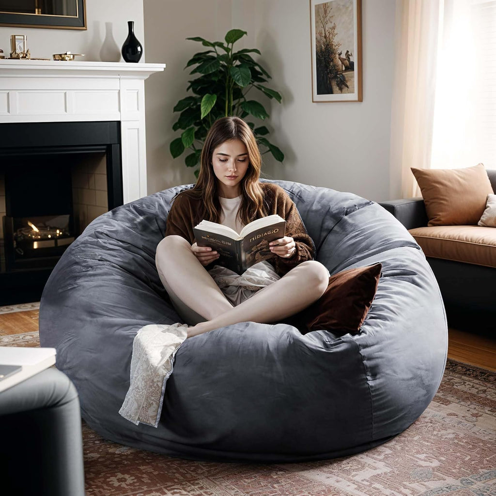 Giant 5ft Bean Bag Chairs for Adults, 5FT Oversized Bean Bag for Teens, Memory Foam Bean Bag with Removable Dutch Velet Cover, Grey