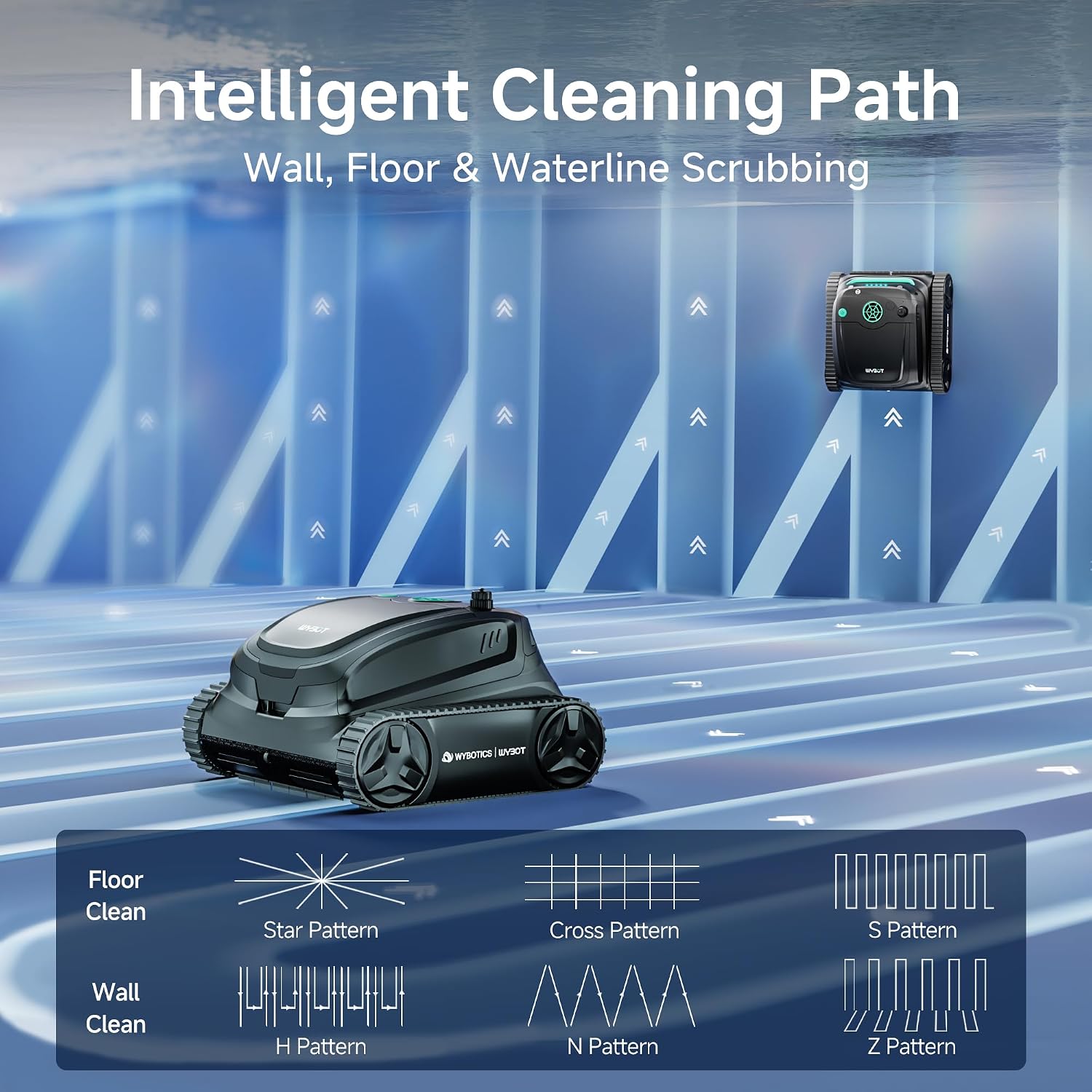 WYBOT S2 Solar Cordless Pool Vacuum Cleaner, App Control & Smart Scheduled Cleaning, Auto-Docking & Charging, 7 Cleaning Modes & Paths, Ideal for In-ground Pools up to 3229 Sq. Ft (Black&Green)