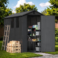 Devoko 4×8 FT Resin Storage Shed with Floor, Garden Plastic Outdoor Shed with Window and Lockable Door, Waterproof Outside Tool shed for Backyard Patio, Dark Grey