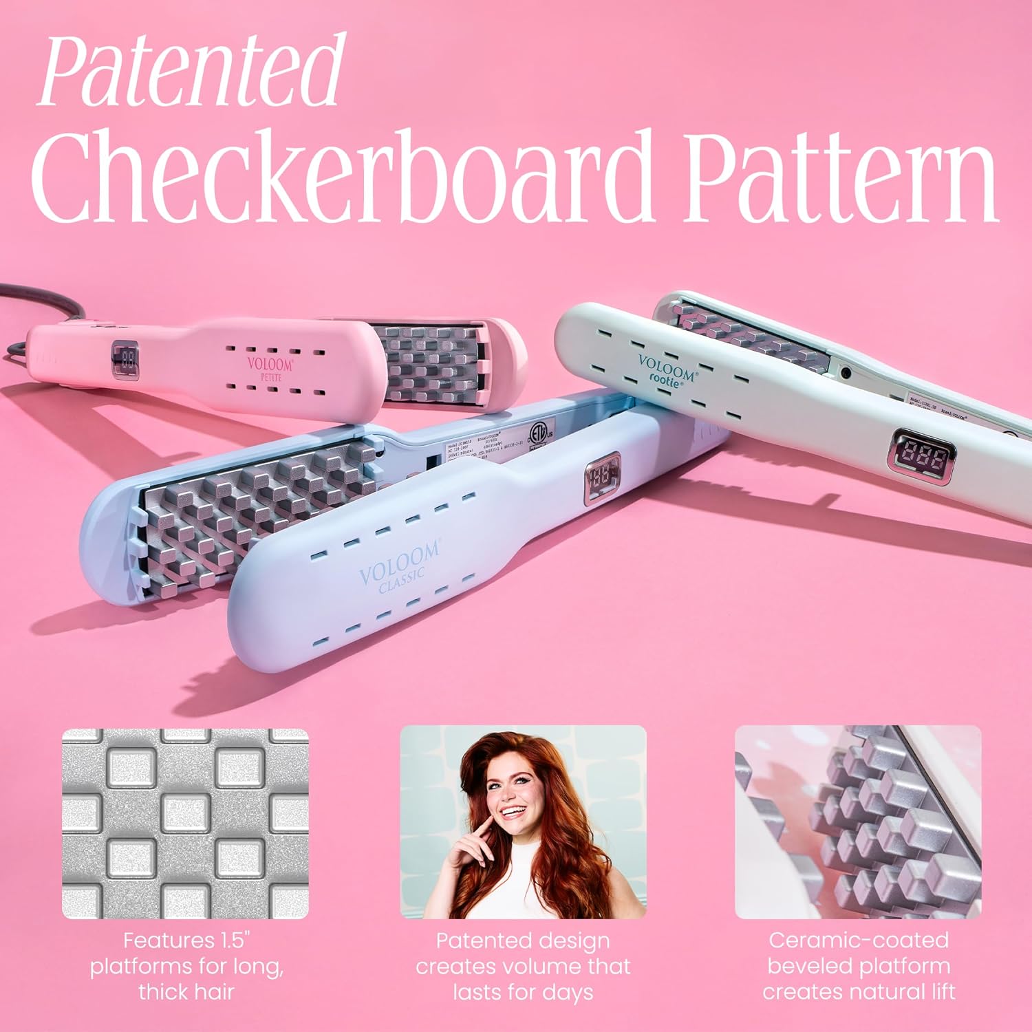 VOLOOM Classic 1-1/2' Inch Professional Volumizing Ceramic Flat Iron - Hair Volumizer & Styling Tool with Adjustable Temp & Auto Shut-Off for Lasting Volume for Thicker Hair - Heat Resistant Case
