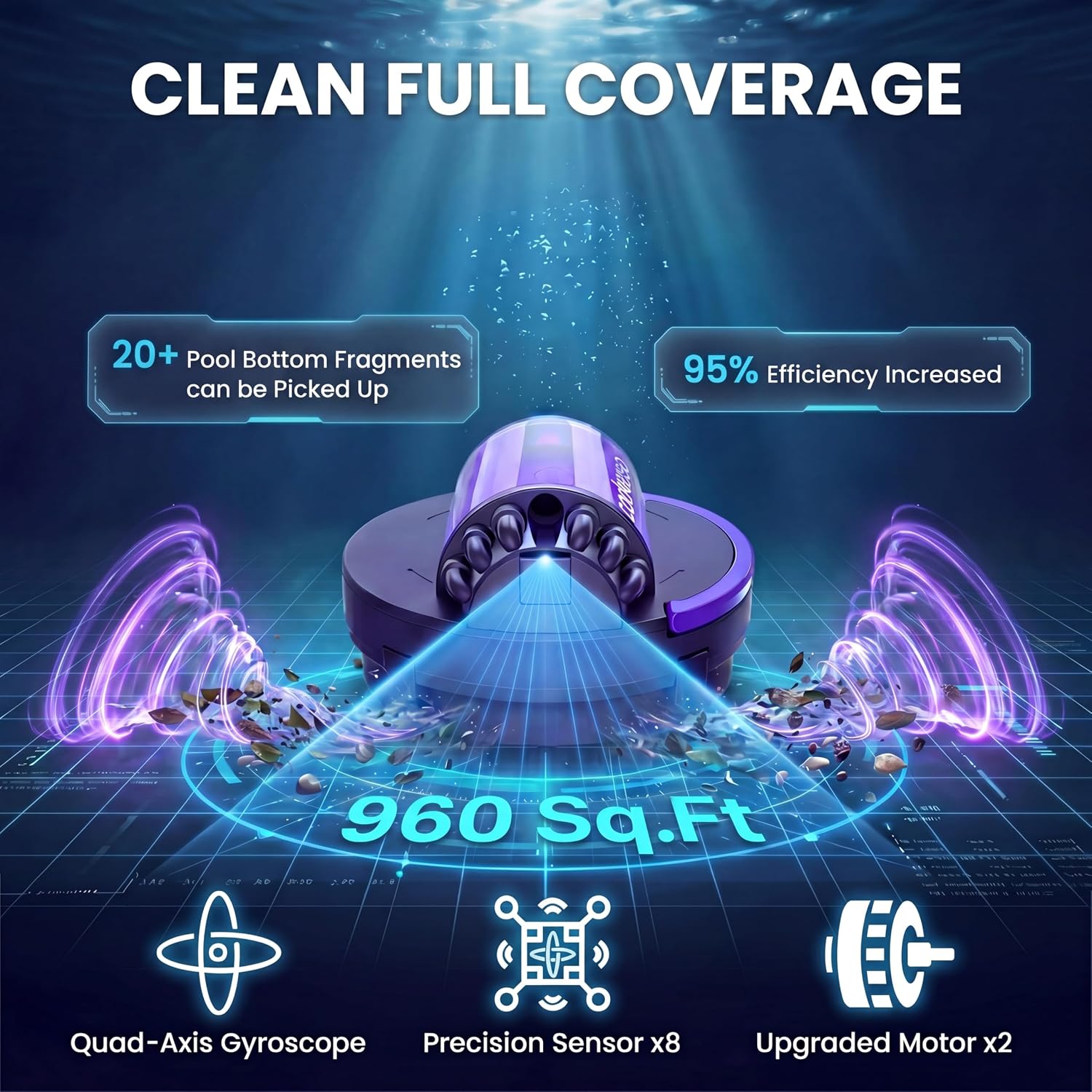 X1 Robotic Pool Vacuum for Above Ground Pool, Automatic Cordless Pool Cleaner with 45W Dual-Motor, Ideal for Above-Ground Flat Pool, 2L Debris Capacity