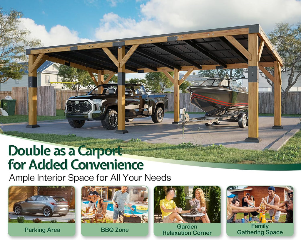Jocisland 12' x 24' Cedar Wood Gazebo with Sloped Galvanized Steel Roof, Hardtop Gazebo Pavilion with Durable, Rot-Resistant Construction, Permanent Outdoor Pergola for Backyard, Garden & Deck