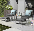 Patiorama 5 Piece Outdoor Patio Wicker Furniture Set, All Weather Grey PE Rattan Chair and Ottoman Footstool Set, W/Coffee Table, Cushions (Dark Grey) for Garden, Balcony, Porch, Space Saving Design