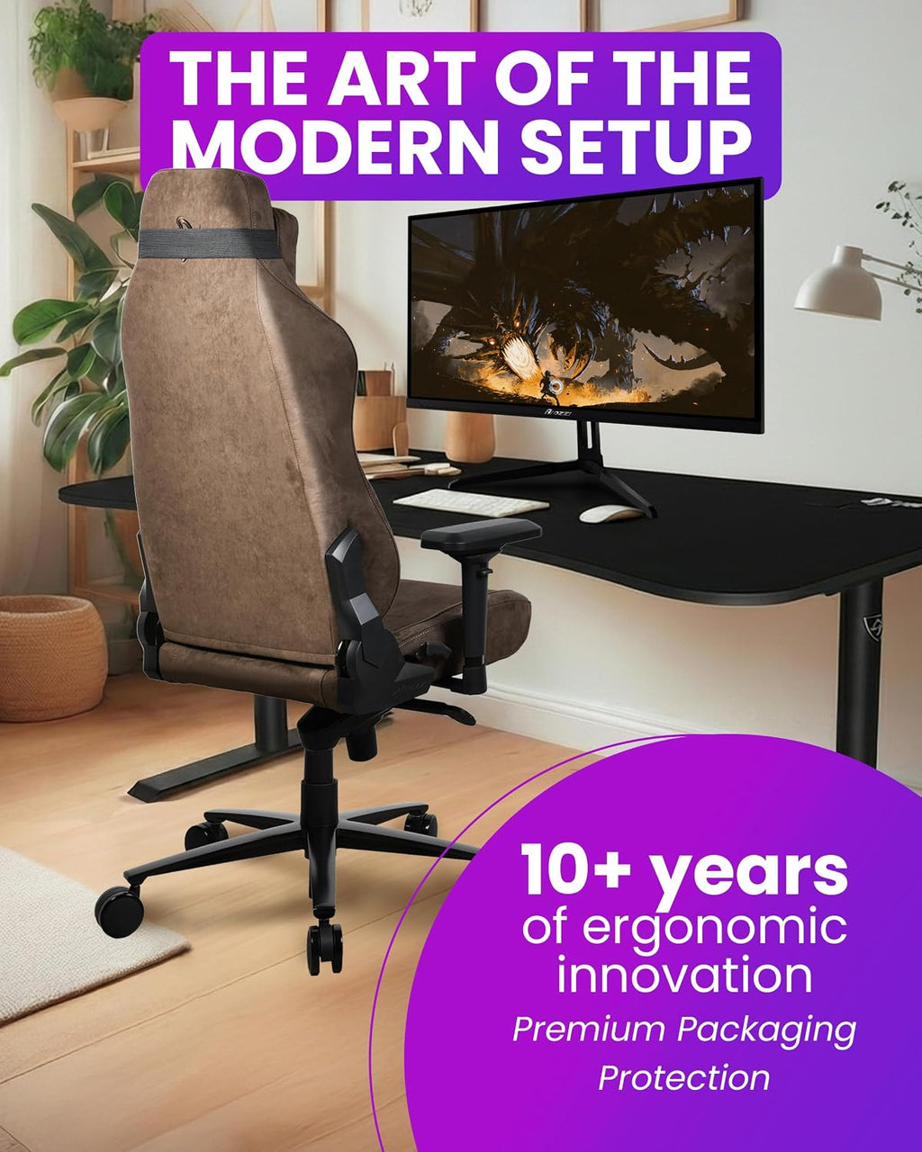Arozzi Vernazza Supersoft Upholstery Material has a Unique Velvety Texture that is Fluid-Repellant and Breathable with Memory Foam Lumbar Support and 4D Armrest for Office and Gaming Chair - Brown