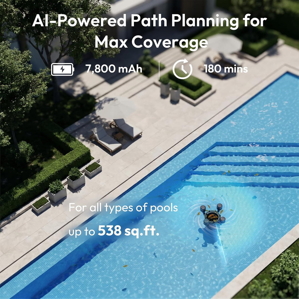 (2026 Upgrade) BUBLUE BuVortex V5 Pool Skimmer Robot,Pool Surface Skimmer Robot with App Control,5L Filter,Dual Cleaning Modes,AI Navigation,Ideal for In-Ground & Above-Ground Pools,Dark Gray