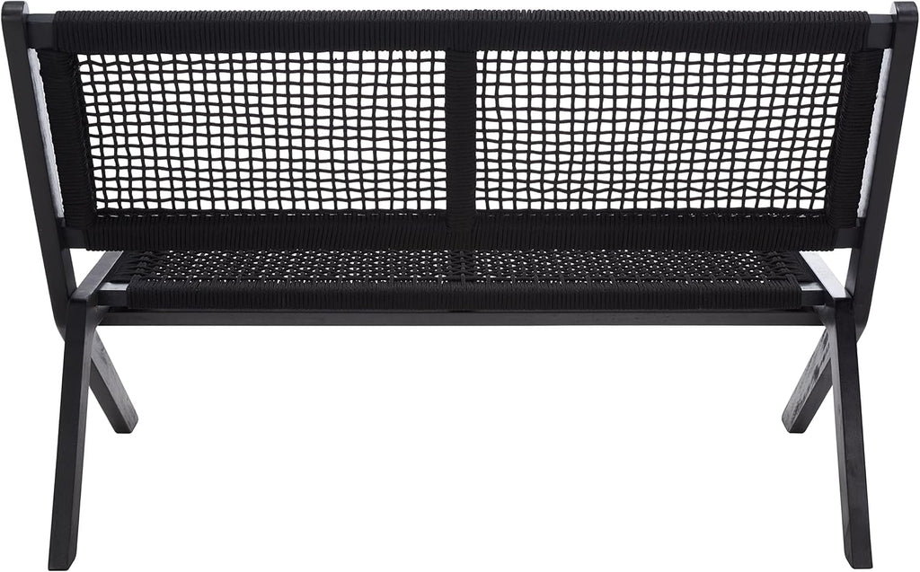 SAFAVIEH Outdoor - Kobina Folding Bench - Black & Black - Solid Wood and Rope - Modern Sculpted Folding Design - Ideal for Patio, Deck, Porch, Backyard, 13.8' Seat Height (PAT7304C)