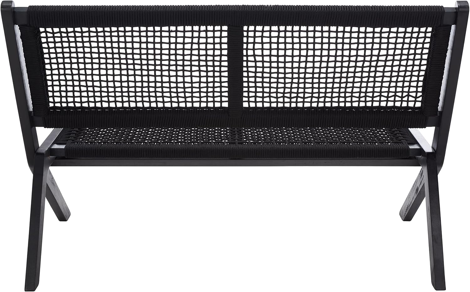 SAFAVIEH Outdoor - Kobina Folding Bench - Black & Black - Solid Wood and Rope - Modern Sculpted Folding Design - Ideal for Patio, Deck, Porch, Backyard, 13.8' Seat Height (PAT7304C)