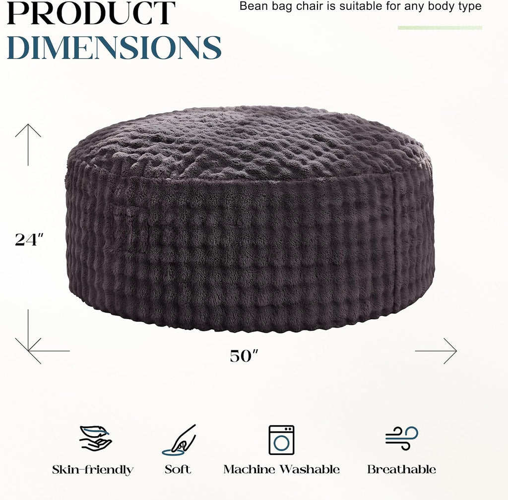 Hobestluk Bean Bag Chairs Beanbag Chair with Filler Adult Bean Bags with Fluffy & Machine Washable Cover, Giant Bean Bag Chairs for Aduts (Dark Grey, 5FT-50' x 50' x 24')