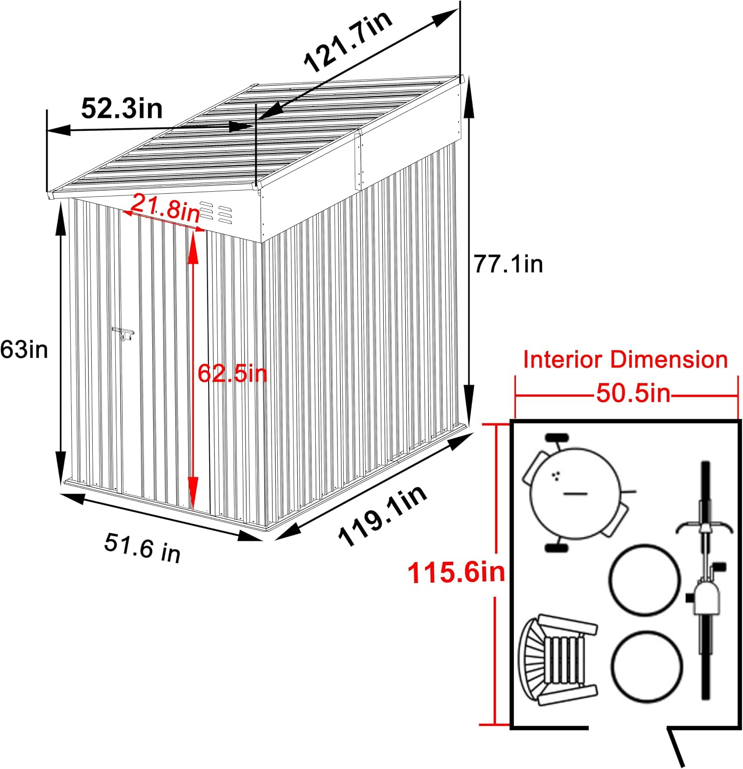 MUPATER 4×10 FT Storage Shed for Outdoor,Lean-to Shed Kit with Thickened Galvanized Steel, Metal Tools Shed with Lockable Door & Air Vents for Patio, Garden, Grey