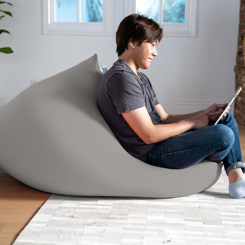 Yogibo Short Bean Bag Lounger Chair for Adults, Kids and Teens with Filling, Soft, Plush, Comfy, Sensory Lounge Beanbag Loveseat, Washable Cover, Light Gray