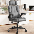 Kensaker Ergonomic Executive Office Chair with Adjustable Headrest & 90° Flip-Up Arms, High Back PU Leather Computer Desk Chair with 135° Rocking & Double Padding for Home Office Comfort, Gray