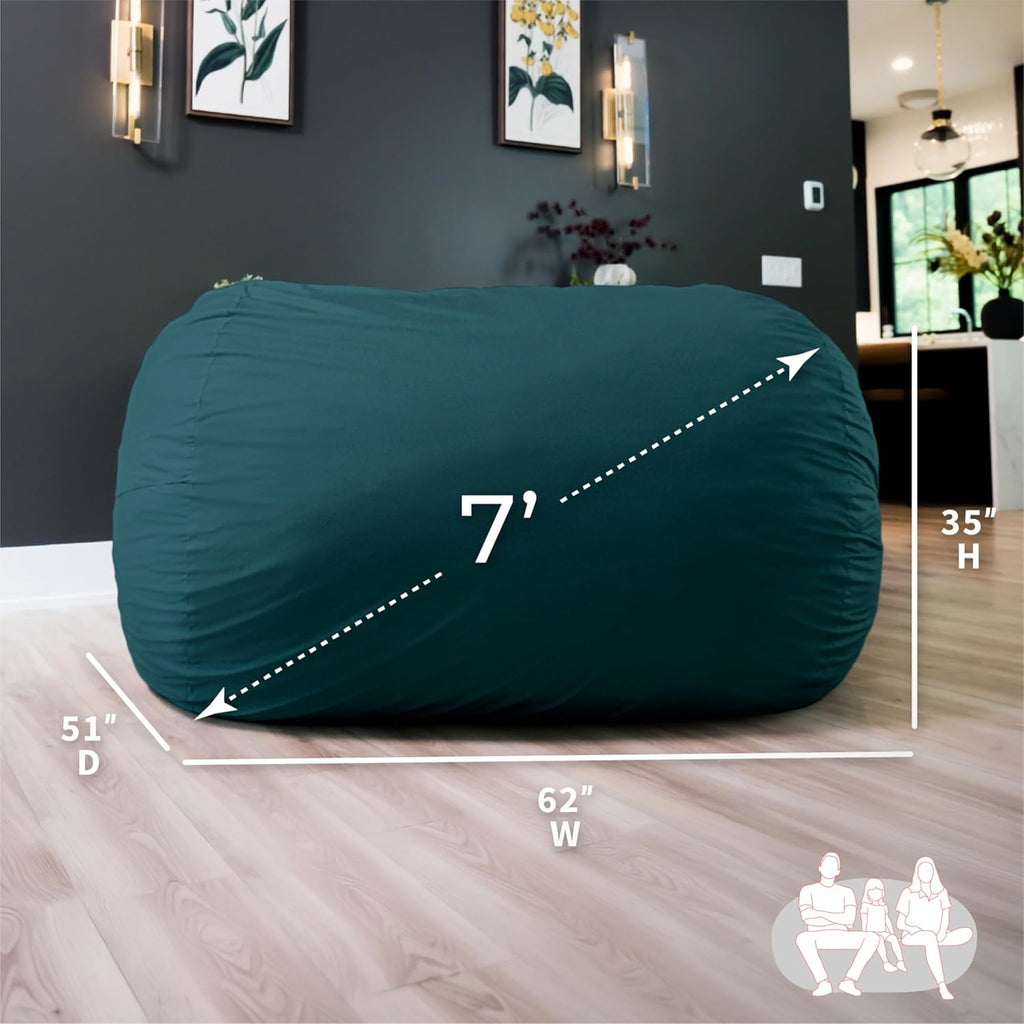 Big Joe Fuf 7Ft Giant Foam Bean Bag Chair, Oversized Couch with Removable Cover for Kids, Teens, Adults, Deep Sea Velveteen, Durable Woven Polyester, 7 Foot