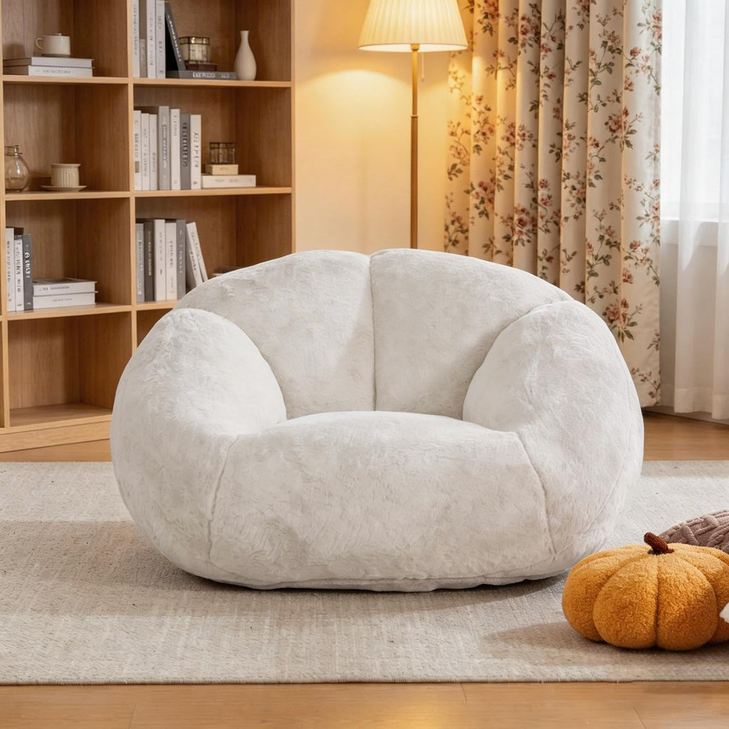 3.28 Feet Bean Bag Chair for Adults, Shell-Shaped Bean Bag Lazy Couch, Faux Fur Cloud Sofa Chair, Lounge Floor Sofa with Filler for Reading, Gaming & Watching, No Assembly Required (Beige)
