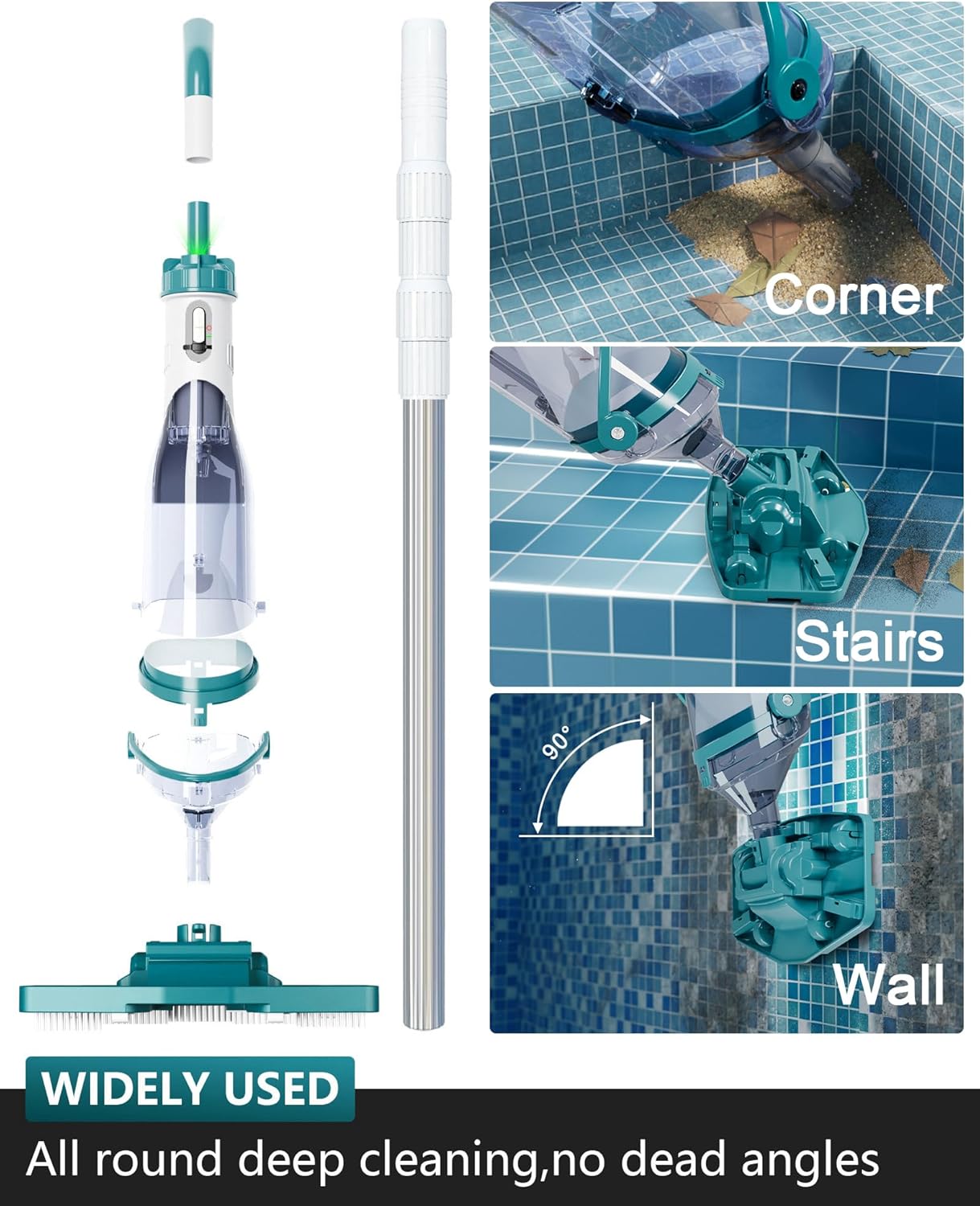 Cordless Pool Vacuum for Above Ground Pool 19.5 GPM,All Angle&LED Display,Handheld Rechargeable Spa Vacuum Cleaner for Inground Pools for Hot Tub, Leaves,Debris,Shallow Steps