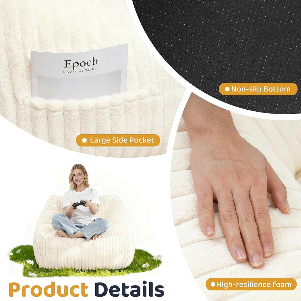 HABUTWAY Bean Bag Chair, Giant Bean Bag Chairs for Adults and Kids, Bean Bag Sofa, Lazy Floor Sofa, Faux Fur Beanbag Chair with Armrests for Living Room Bedroom (Beige)