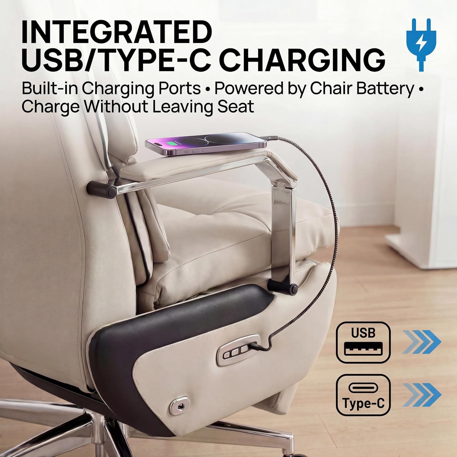 Dual Motor Executive Reclining Office Chair with Footrest – One-Click Electric Recline, Massage Lumbar Support & Pillow, Big and Tall PU Leather Ergonomic Desk Chair for Home Office/Gaming(White)