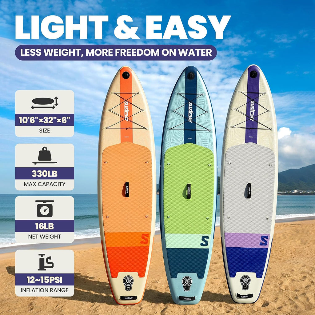 Inflatable Stand Up Paddle Board with SUP Accessories,Inflatable Paddle Boards for Adults & Youth, Anti-Slip EVA Deck,Wide Stance,Dual Action Pump,108L Backpack