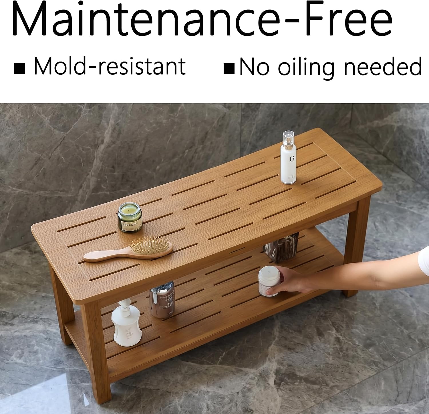 36'' Large Shower Bench Seat, Poly Lumber Bath Stool for Inside Shower Waterproof, HDPS Bathroom Chair for Shaving Legs with Adjustable Feet, Non-Slip & No Maintenance, Brown (36 x 13 Inches)