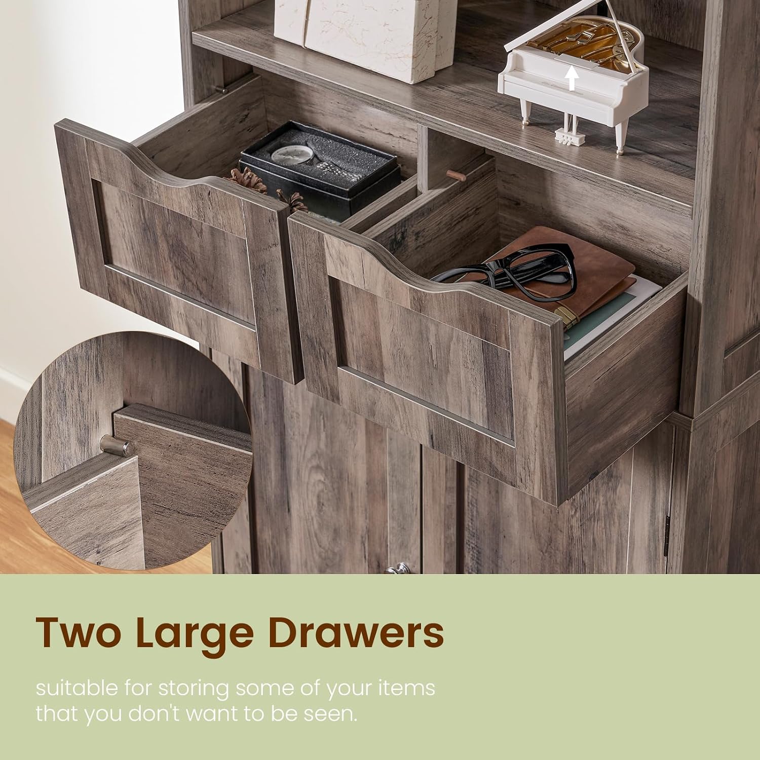 Iwell Tall Storage Cabinet with 2 Drawers & Adjustable Shelf, Bathroom Cabinet with Doors, Kitchen Pantry Storage Cabinets, Cupboard for Living Room, Dining Room, Entryway, Rustic Gray