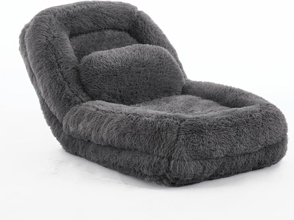 Floor Chair with Back Support, Human Dog Bed with 5 Adjustable Position, Convertible Lazy Floor Lounger, Comfy Gaming Chair, Plush Folding Sofa Bed for Adult, Living Room, Bedroom, Dark Gray
