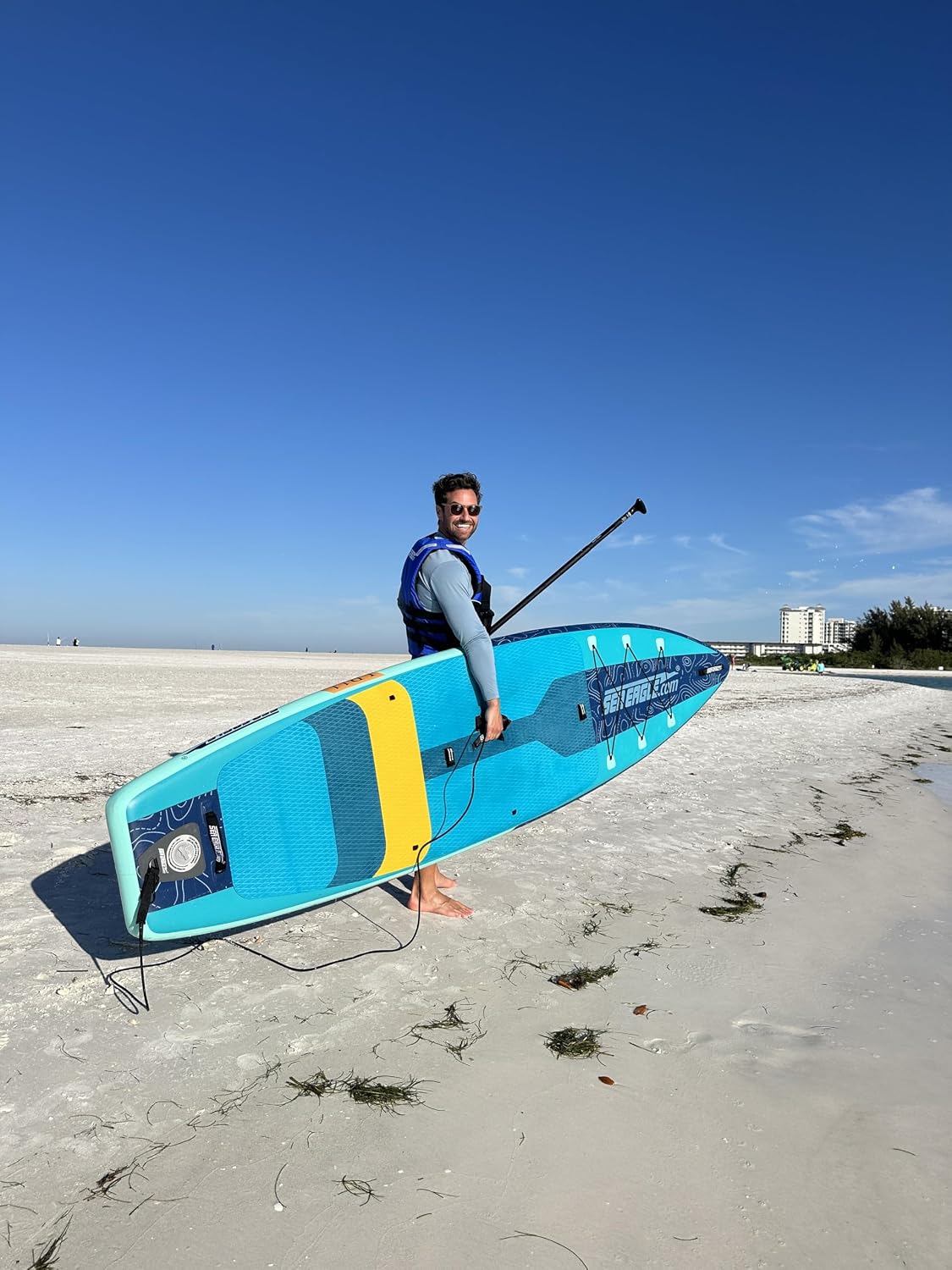 Sea Eagle Newly Re-Designed Longboard LB11 Inflatable Stand Up/Sit Down 11' iSUP Paddleboard - Beginners/Experts, Flat Water/Surf- Sit, Stand, Surf, Fish, Tour or do Yoga