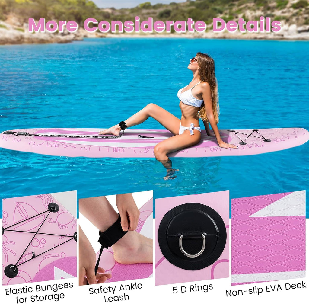 KOTEK 10FT/11FT Inflatable Paddle Board, SUP Paddleboard with Hand Pump, Safety Leash, Repair Kit, Carry Bag, Non-Slip EVA Deck, Stand Up Paddle Board for Youth & Adults