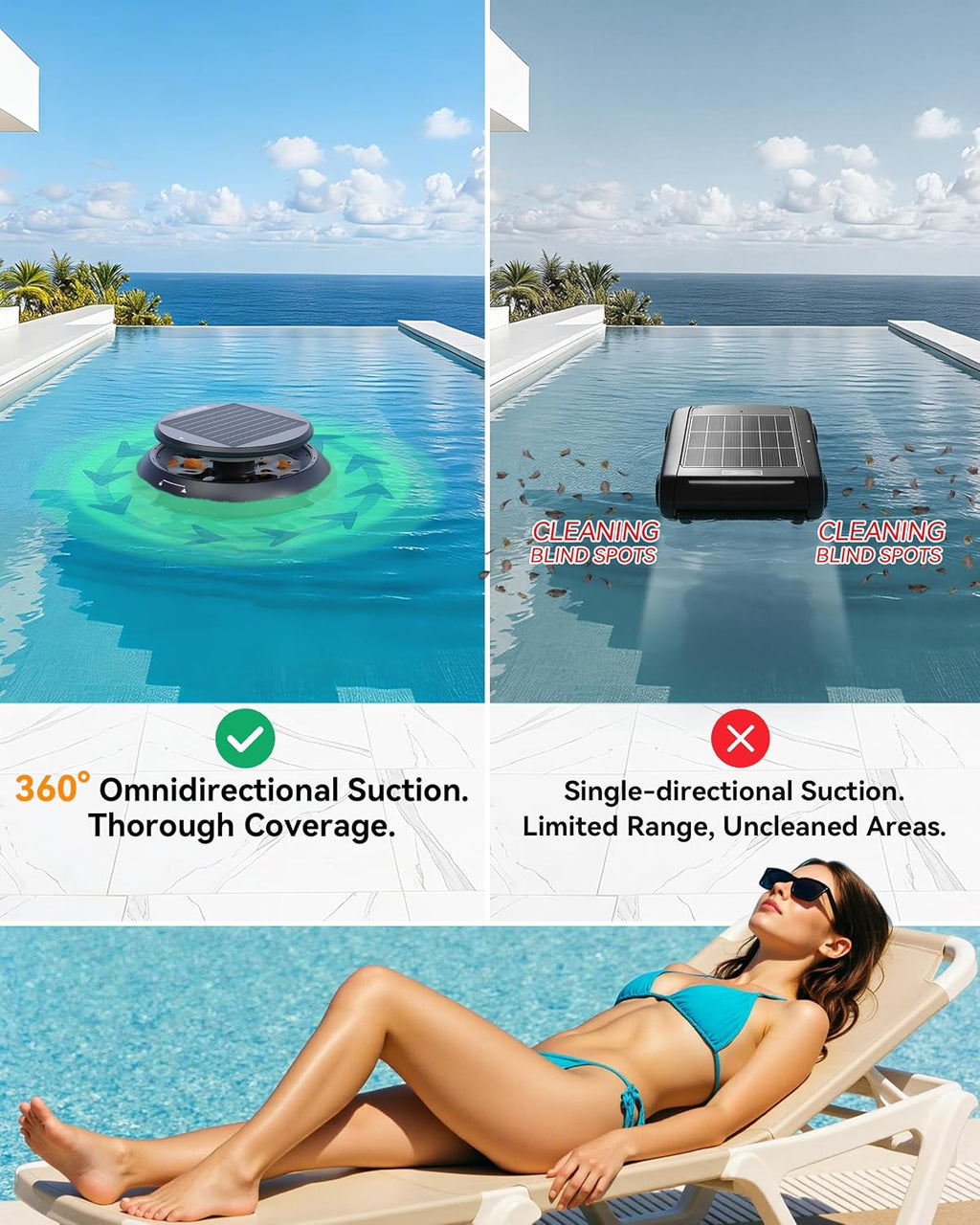 Y60 Cordless Solar Pool Skimmer - 2026 Automatic Robotic Pool Surface Cleaner with 360° All-Around Intake, Dual Charging, 12H Deep Cleaning for In-Ground & Above Ground Pools (Sepia)