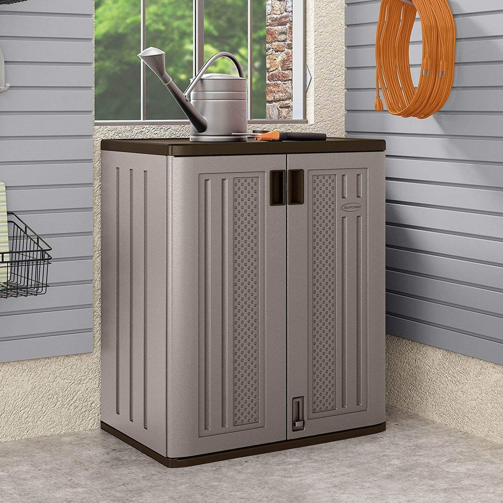 Suncast 2 Pack 9 Cu. Ft. Base Storage Cabinet, Resin Garage Organizer, Platinum Metallic/Slate