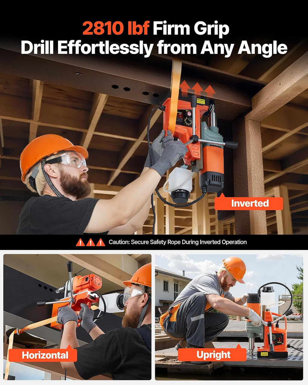 VEVOR Magnetic Drill Press, 1400 W, 2 in Boring Diameter, 2810 lbf Power Portable Mag Drill Press, 0–800 RPM Adjustable Speed, with Weldon Shank, for Metal Surface, Industrial and Home Improvement