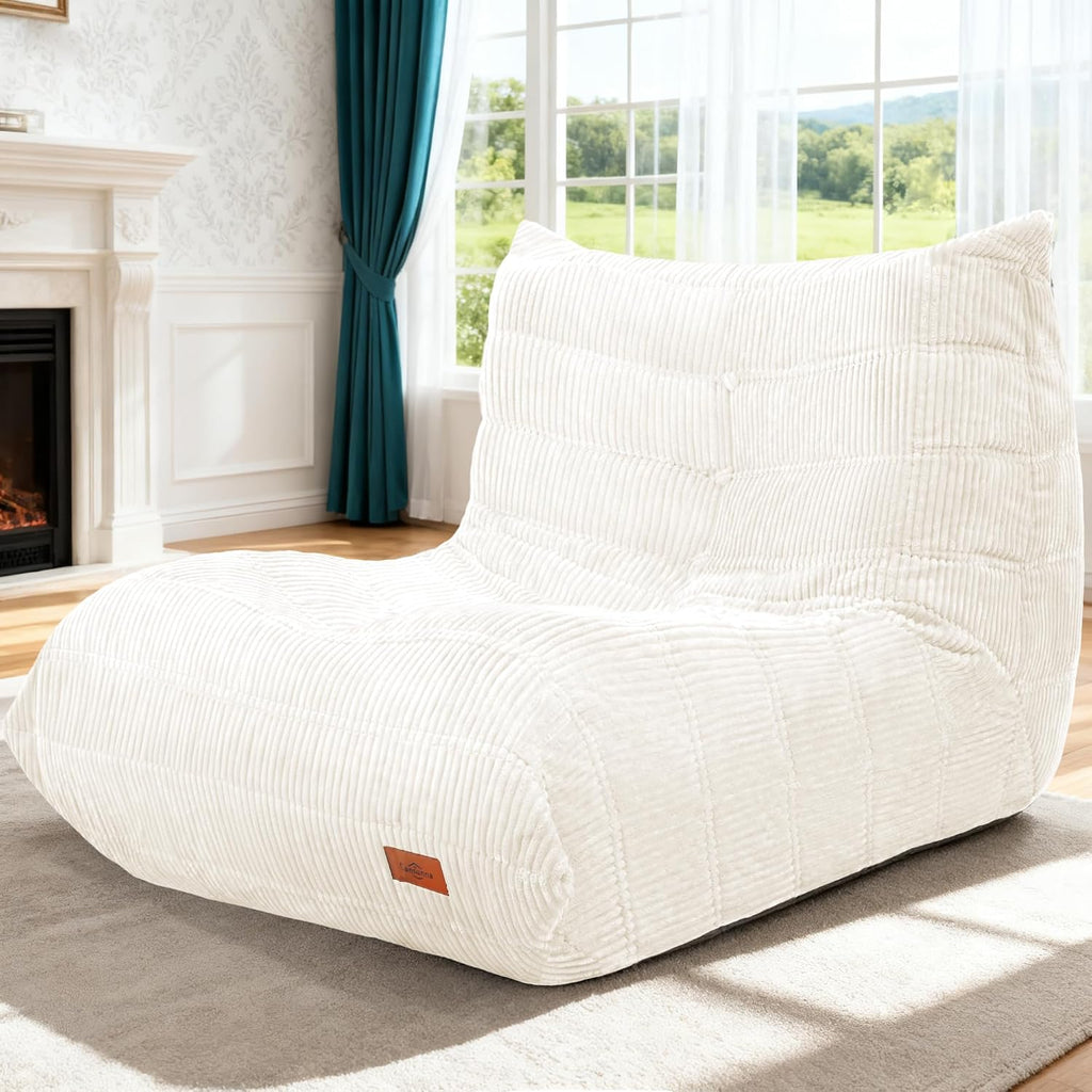 Bean Bag Chair,Giant Beanbag Chairs for Adults,Comfy Large Fireside Chair Lazy Sofa,Corduroy Bean Bag Lounger with Memory Foam Filled,Floor Sofa Couch for Home,Dorm,Living Room (Beige)