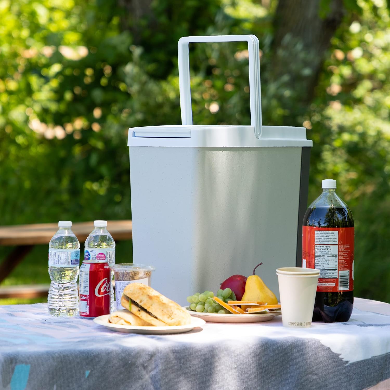 Koolatron Electric Portable Cooler Plug in 12V Car Cooler/Warmer, 18 qt (17 L), No Ice Thermo Electric Portable Fridge for Camping, Travel Road Trips Trucking with 12 Volt DC Power Cord, Gray/White.