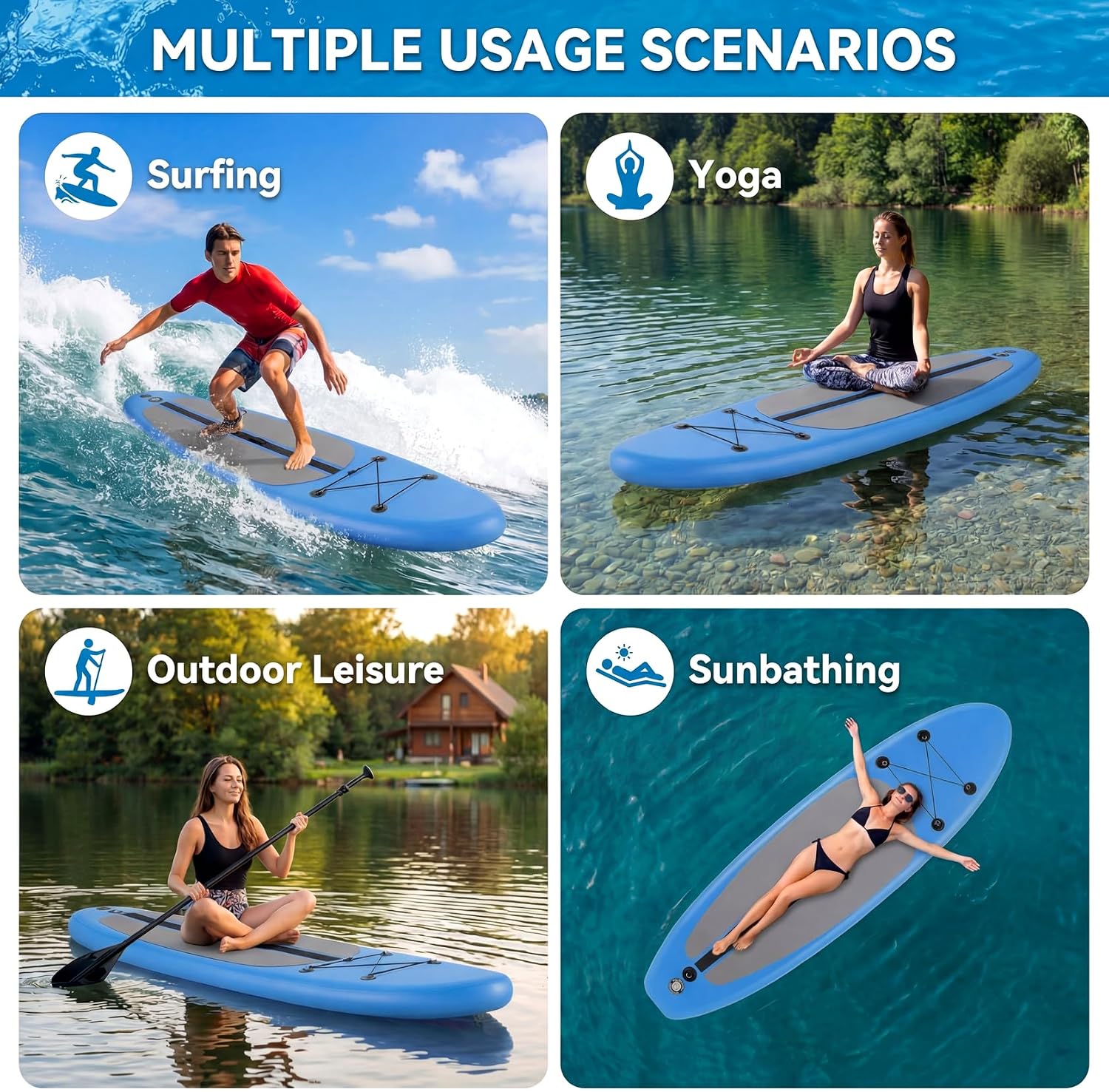 TLSUNNY 10FT Inflatable Stand Up Paddle Board, 3 Fins Paddleboard with Full SUP Accessories for All Skill Levels, Portable Two-Way Hand Pump and Carry Bag, 400LBS