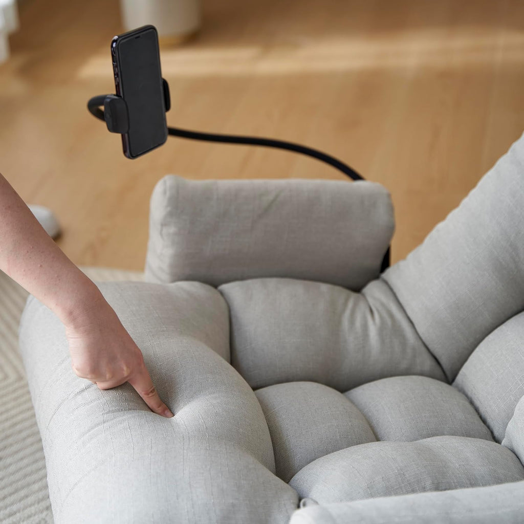 Floor Chair with Back Support, Swivel Gaming Chair with 5 Adjustable Position, Meditation Chair with Phone Holder, Linen Indoor Lounge Chair for Lazy Boys, Living Room, Bedroom, Lounge, Grey