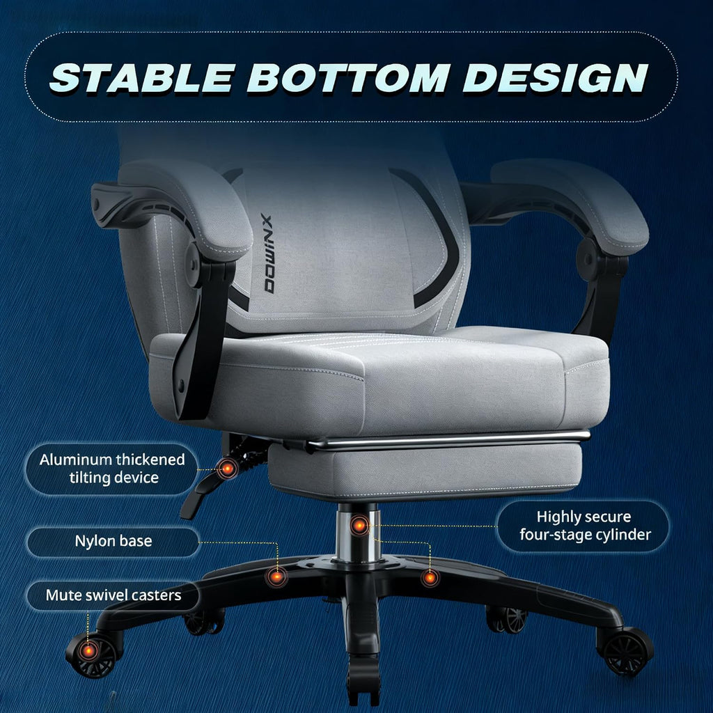 Dowinx Fabric Gaming Chair with Footrest, 350lb Big and Tall Gamer Chair, Wide Seat Ergonomic Computer Chair with Lumbar Massage Support, Wide Back Office Chair for Heavy People, Grey