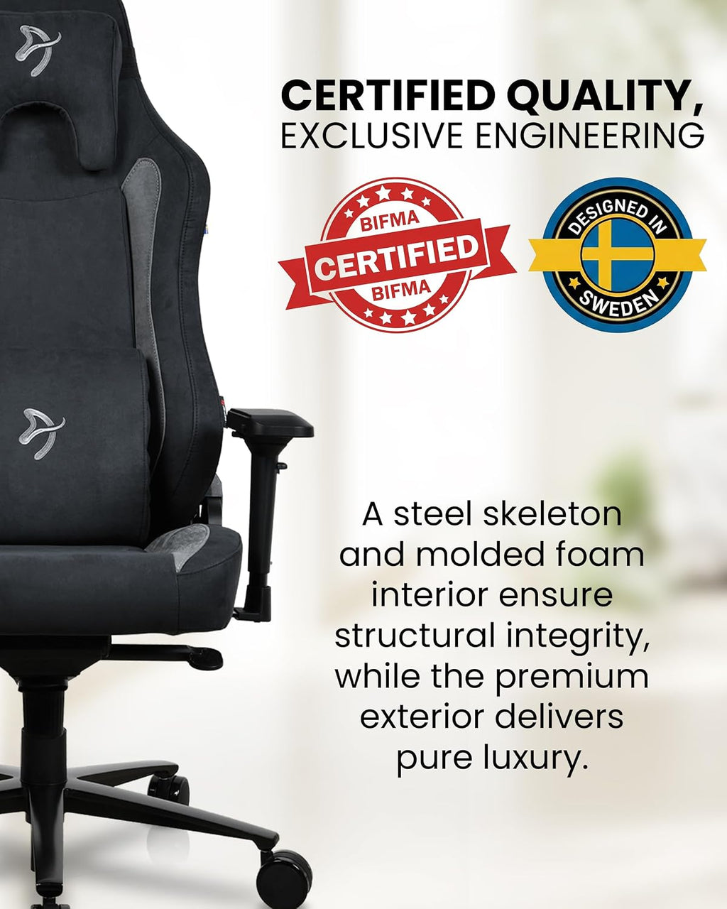 Arozzi Vernazza Supersoft Upholstery Material has a Unique Velvety Texture that is Fluid-Repellant and Breathable with Memory Foam Lumbar Support and 4D Armrest for Office and Gaming Chair - Black