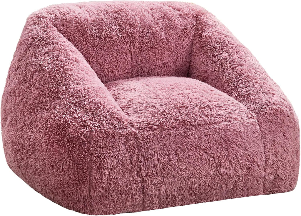 Hobestluk Giant Bean Bag Chair Memory Foam Filled Sofa Chair Bean Bag for Adults/Teens/Kids, Plush Fur Oversized Lazy Sofa for Living Room Bedroom Dorm(Pale Pink)
