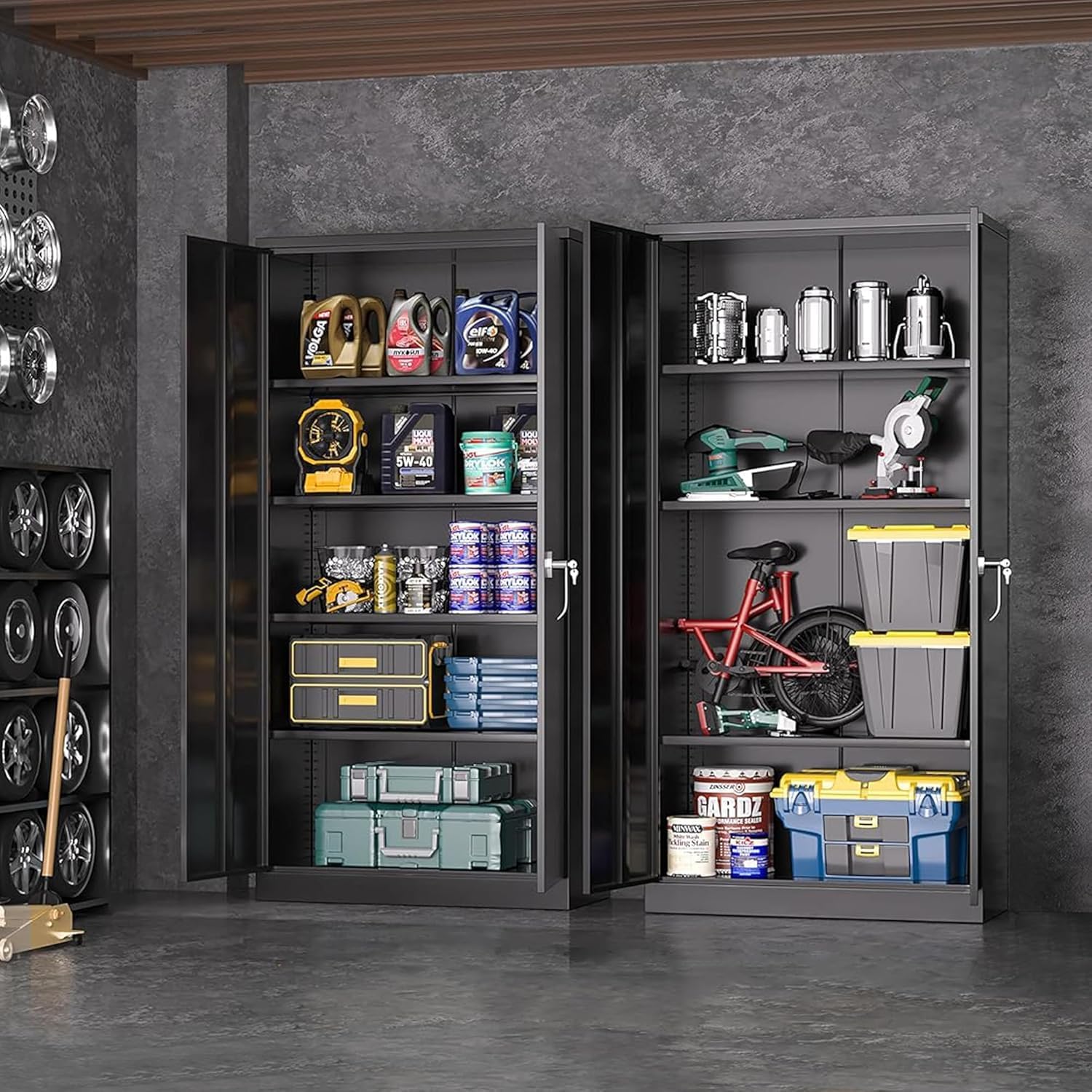 Greenvelly Metal Cabinet with Lock,72' Metal Storage Cabinet with 2 Doors and Adjustable 4 Shelves, Locking Cabinet for Home Office, Garage(36' W x 18' D)