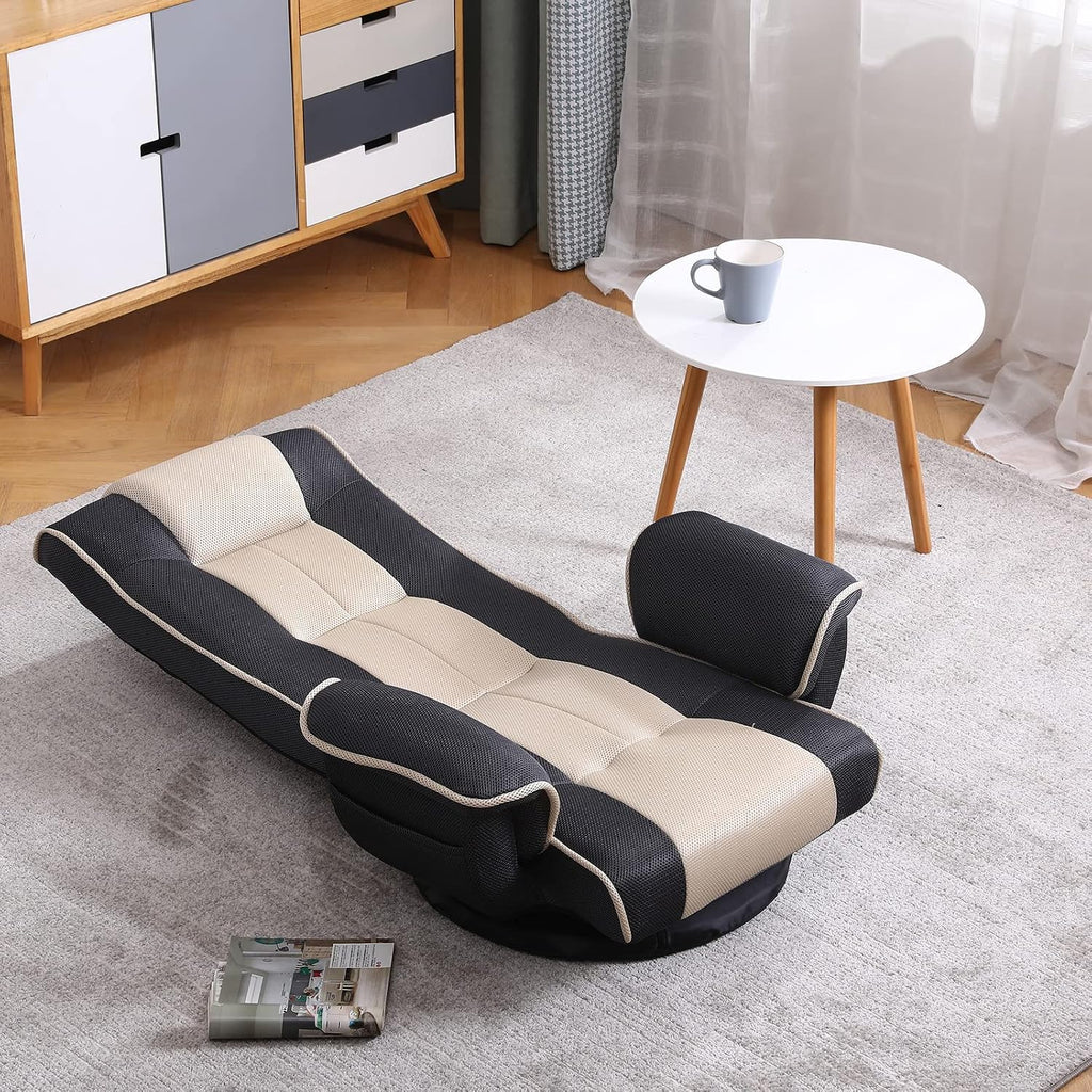 360 Degree Swivel Floor Chairs for Adults, Gaming Floor Chair with Back Support, 14 Angles Adjustable Comfortable Floor Lounge Chair Folding Video Game Chairs Office Bedroom 201(Grey)