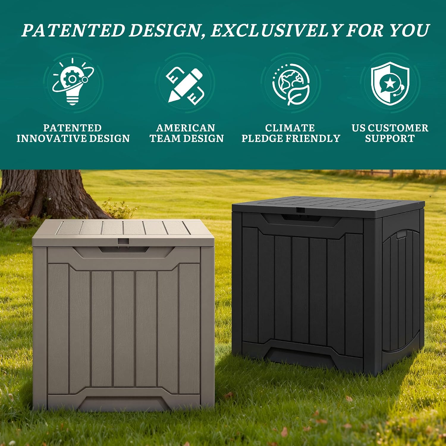 YITAHOME 31 Gallon Deck Boxes Set of 4, Lockable Outdoor Storage Bins for Patio Cushions, Garden Tools, Weather-Resistant Resin Storage Solution, Taupe