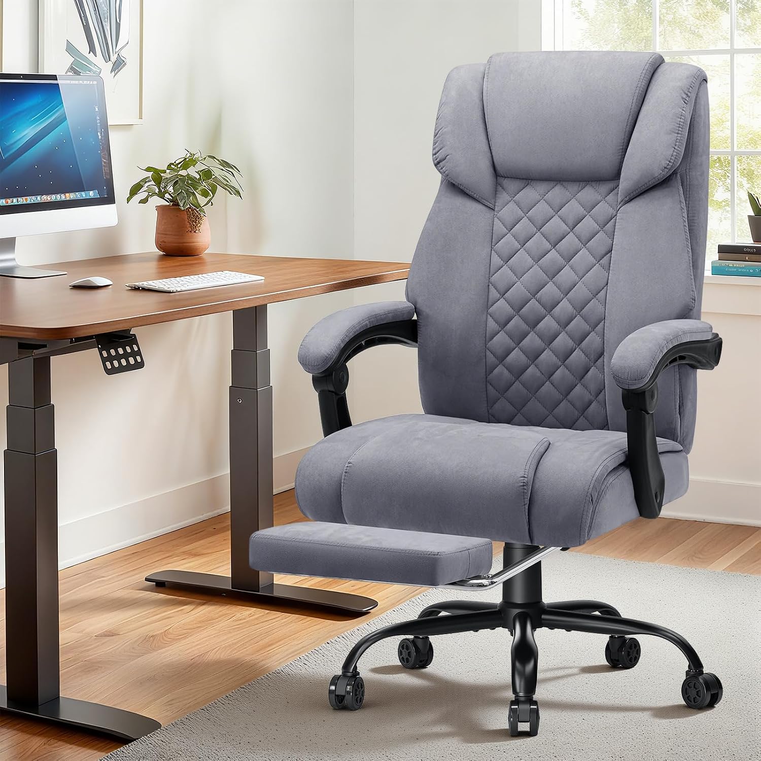 HOFFREE Heated Office Chair Massage Office Chair with Heat 400lbs Executive Reclining Home Desk Chair with Footrest,Linkage Armrests for Heavy People(Grey)
