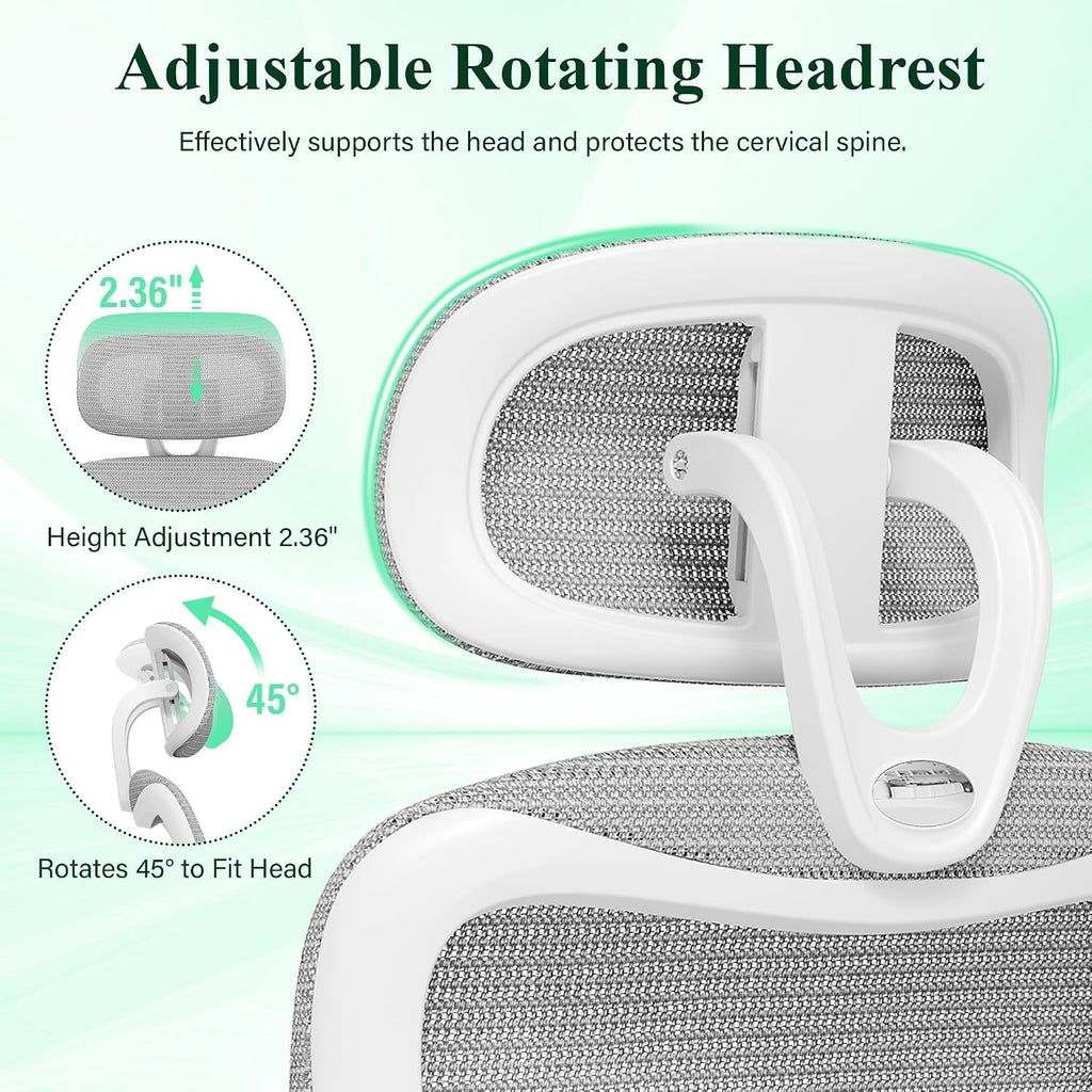 SUNNOW Ergonomic Office Chair, Comfy Mesh Desk Chair, High Back Computer Gaming Chairs with Adjustable Lumbar Support, Flip-Up Arms, Headrest, Tilt Function, Wide Cushion, Swivel Rolling Wheel (Grey)