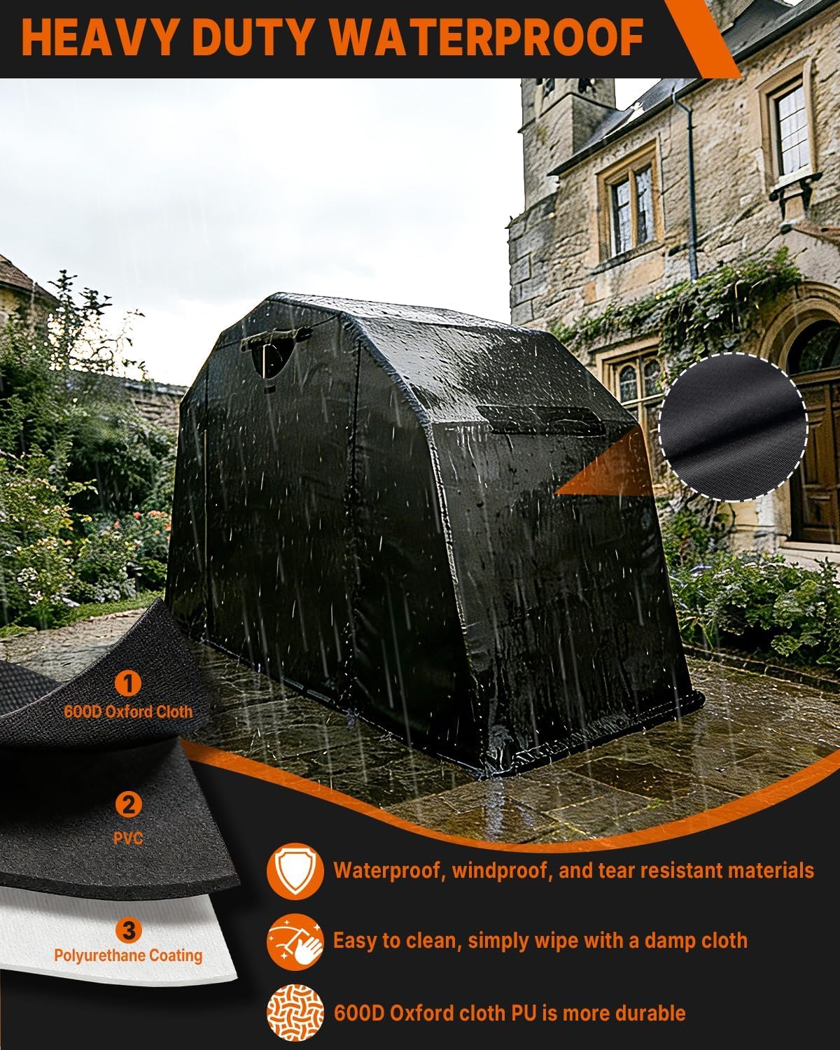 PROEZE Heavy Duty Motorcycle Shelter Storage Sheds Motorcycle Garage, 136'x54' x75' Motorcycle Cover Waterproof Outdoor Motorcycle Tent with Lock