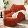 Big Bean Bag Chair for Adults, Ultra Soft Living Room Bean Bag with Armrests & Ottoman, Stuffed BeanBag Chair for Napping, Gaming, Vacuum-Compressed for Easy Gifting, 48h to Expand, Orange