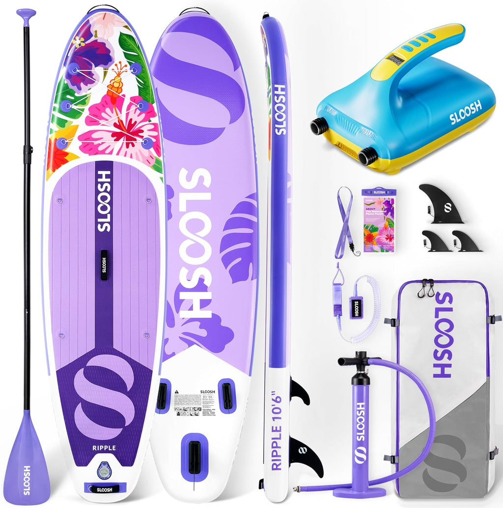 SLOOSH Inflatable SUP & Electric Pump Bundle – 10'6' Paddle Board with Premium Accessories, Non-Slip EVA Deck, 20 PSI Dual-Stage Pump for Fast Inflation, Perfect for Youth & Adults of All Skill Levels