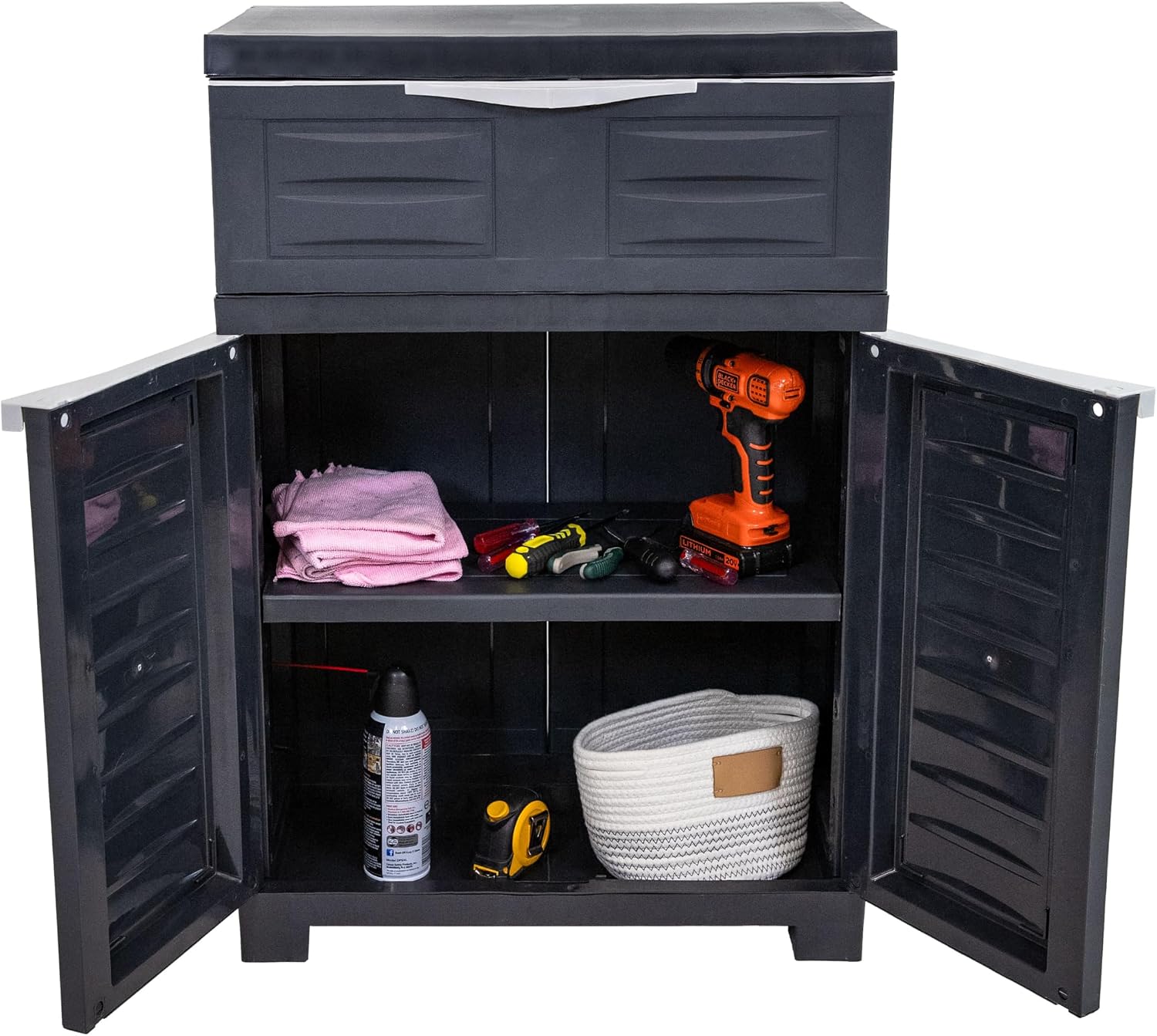 Sunnydaze 34.5' H Resin Garage Storage Cabinet - Garage Cabinet with Adjustable Shelf - Freestanding Utility Storage for Laundry Room, Office, Basement - Charcoal